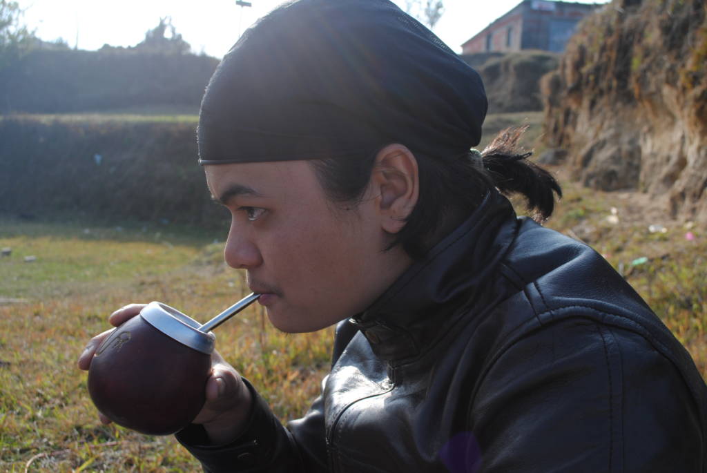 An army chef in Nepal enjoying a gourd of Yerba Mate
